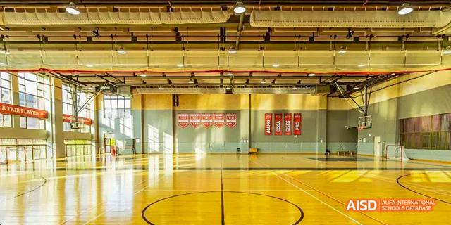 A view of an indoor basketball court inside the Canadian International School of Guangzhou.