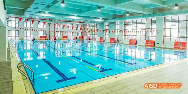 A view of the swimming lanes inside the indoor pool at the Canadian International School of Guangzhou.