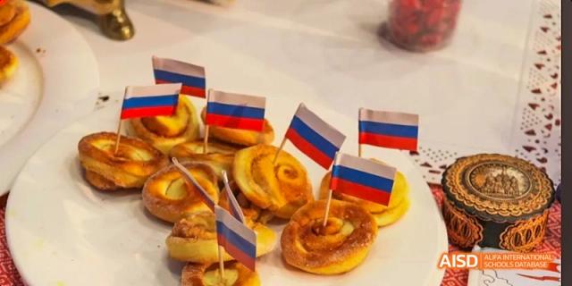 Baked goods with small flags on top at Dalian American International School.