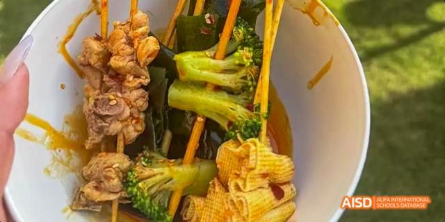 Skewers of broccoli and other food at Dipont KCS Chengdu.