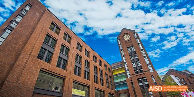 Fuzhou Concord College of Sino-Canada school building with clock tower