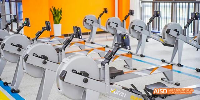 A stationary bicycle machine in the gym at Hefei Thomas School.