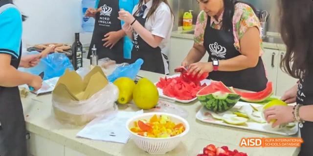 Bowls of fresh fruit on a table at a school event, Léman International School Chengdu