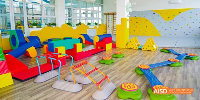 A children's play area or a creative learning space with colorful blocks at Beijing Aidi School.