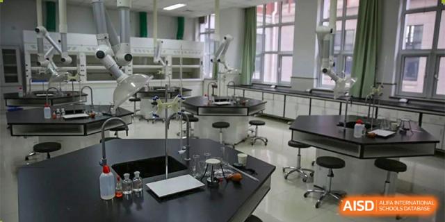 A clean and modern science laboratory classroom at RCF Experimental School.