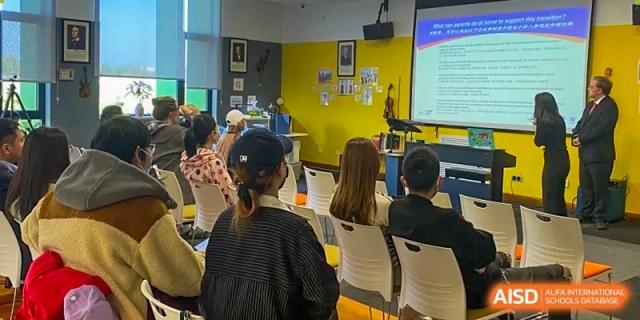 Students attend a lecture in a classroom at Yew Wah International Education School Of Beijing Yizhuang Campus.