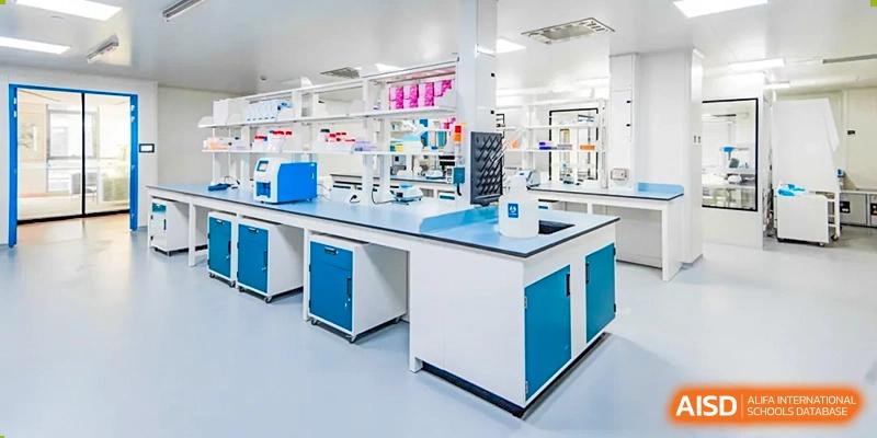 A clean, modern laboratory at Yew Wah International Education School Of Beijing Yizhuang Campus.