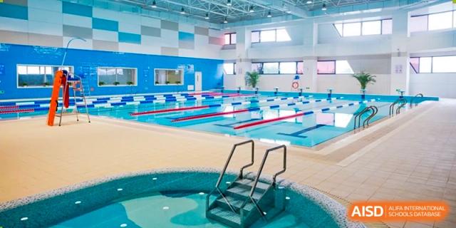 An empty swimming pool at Yew Wah International Education School Of Beijing Yizhuang Campus.