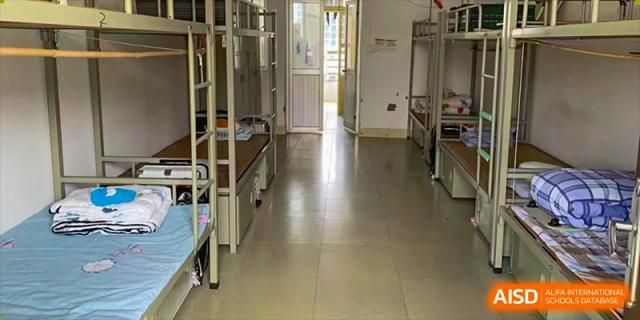 An empty hallway inside a dormitory at Nanning No.2 High School International Division.