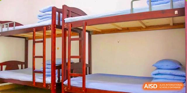 A wooden bunk bed with a mattress in a dormitory room at Maple Leaf International School-Zhenjiang.
