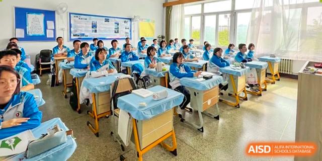 A classroom at Northeast Yucai Foreign Language School where students are sitting at desks and studying.