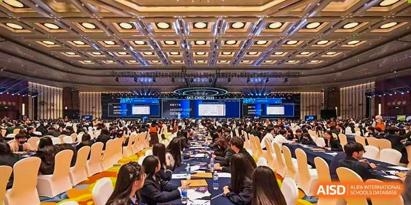 Wide view of students and attendees at a large indoor conference or formal assembly at Shenzhen Third Senior High School International Division A-Level Class.