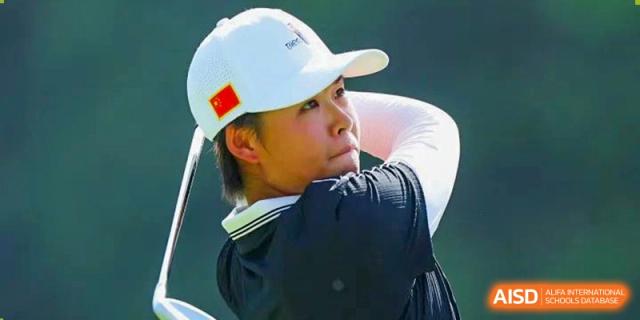 An image showing a woman in a white hat and black shirt playing golf at Wellington College International Shanghai.