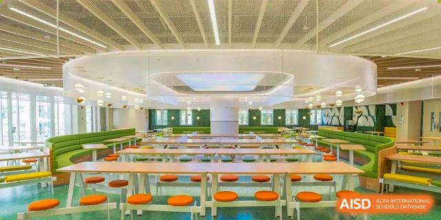 An image showing the interior of a dining hall at Wellington College International Shanghai.