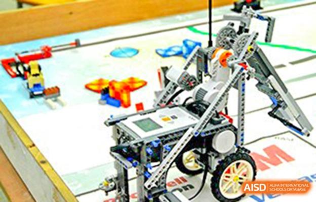 Close-up of a robotics project or device built by students at the Chengdu No.7 High School International Department.