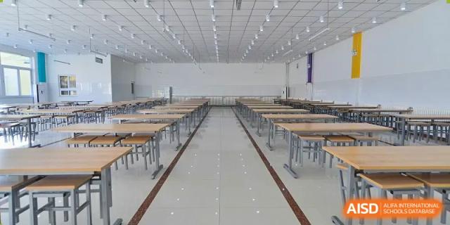 The large, bright cafeteria at Beijing Zhongguancun Foreign Language School.