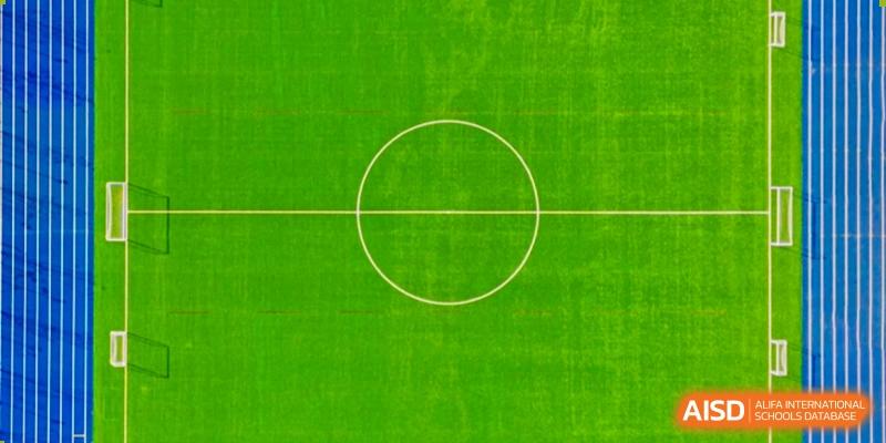 An aerial view of the soccer field at Wycombe Abbey School Nanjing.