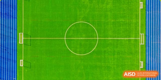 An aerial view of the soccer field at Wycombe Abbey School Nanjing.