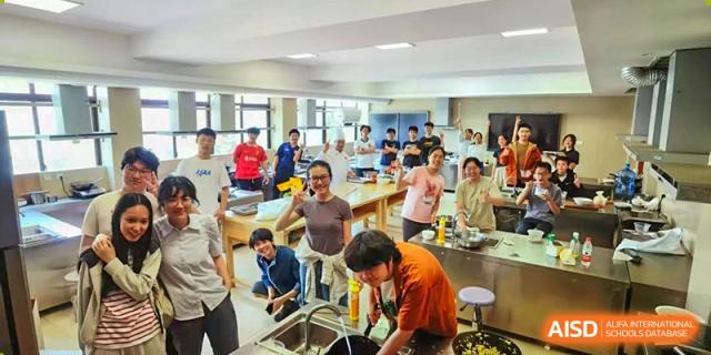 Students participate in a hands-on science or cooking activity in a school laboratory at International Studies Center Of Chongqing Nankai Secondary School.