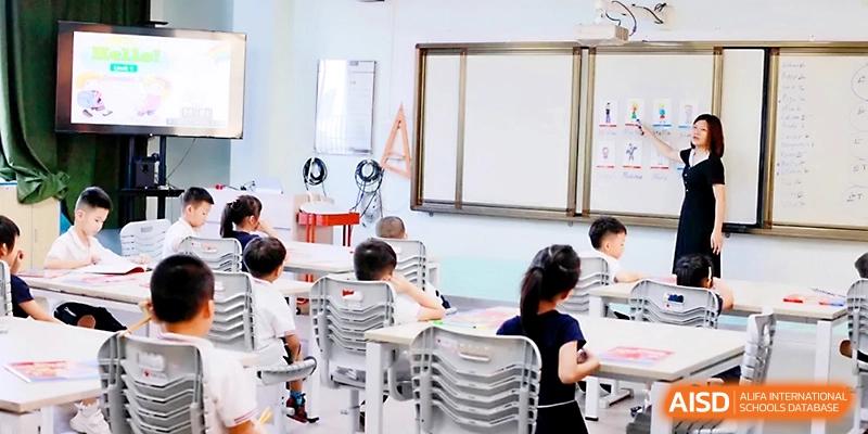 Students sit at their desks in a bright, modern classroom designed for focused learning at Yangjiang Yangdong Eone school.