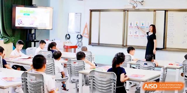 Students sit at their desks in a bright, modern classroom designed for focused learning at Yangjiang Yangdong Eone school.