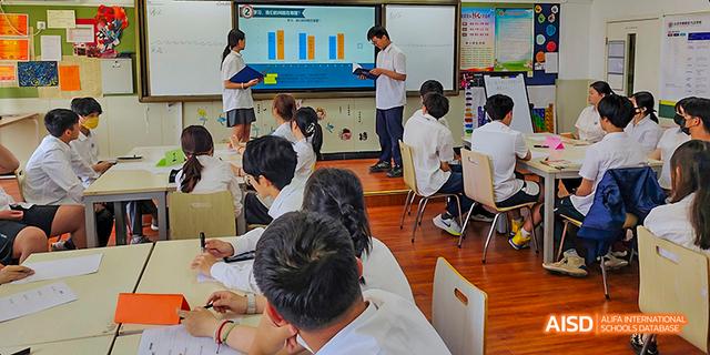 Students at Beijing Limai (International) School work together in a classroom.