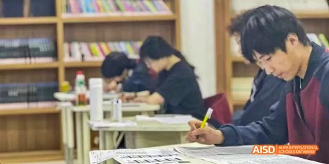 A student at Beijing Limai (International) School studies in the library.