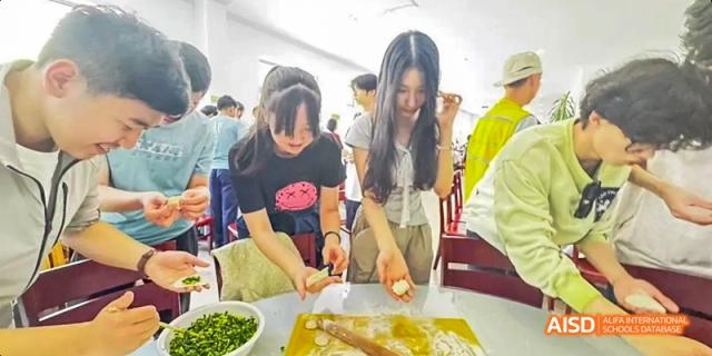 Students at Beijing Limai (International) School prepare food in a cooking class.