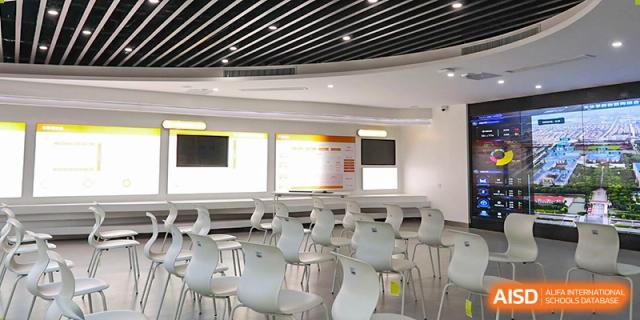An empty, modern classroom or study area at Shanghai International High School of BANZ.